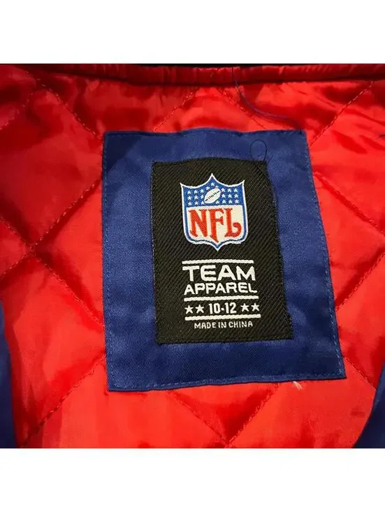 NFL Buffalo Bills Satin Bomber Jacket Boys Size 10/12 Full Snap Fan Gear Coat - Picture 4 of 5